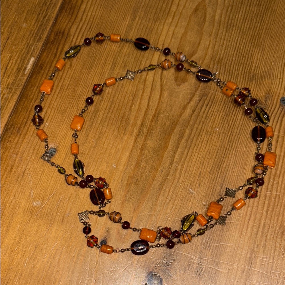 Amaretto Necklace-Amber & Caramel Tiramisu glass beads+Boho findings VTG